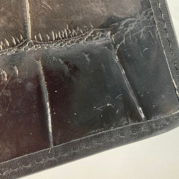 BRIGHTON LARGE BROWN EMBOSSED ANIMAL PRINT LEATHER WALLET - Picture 6 of 8